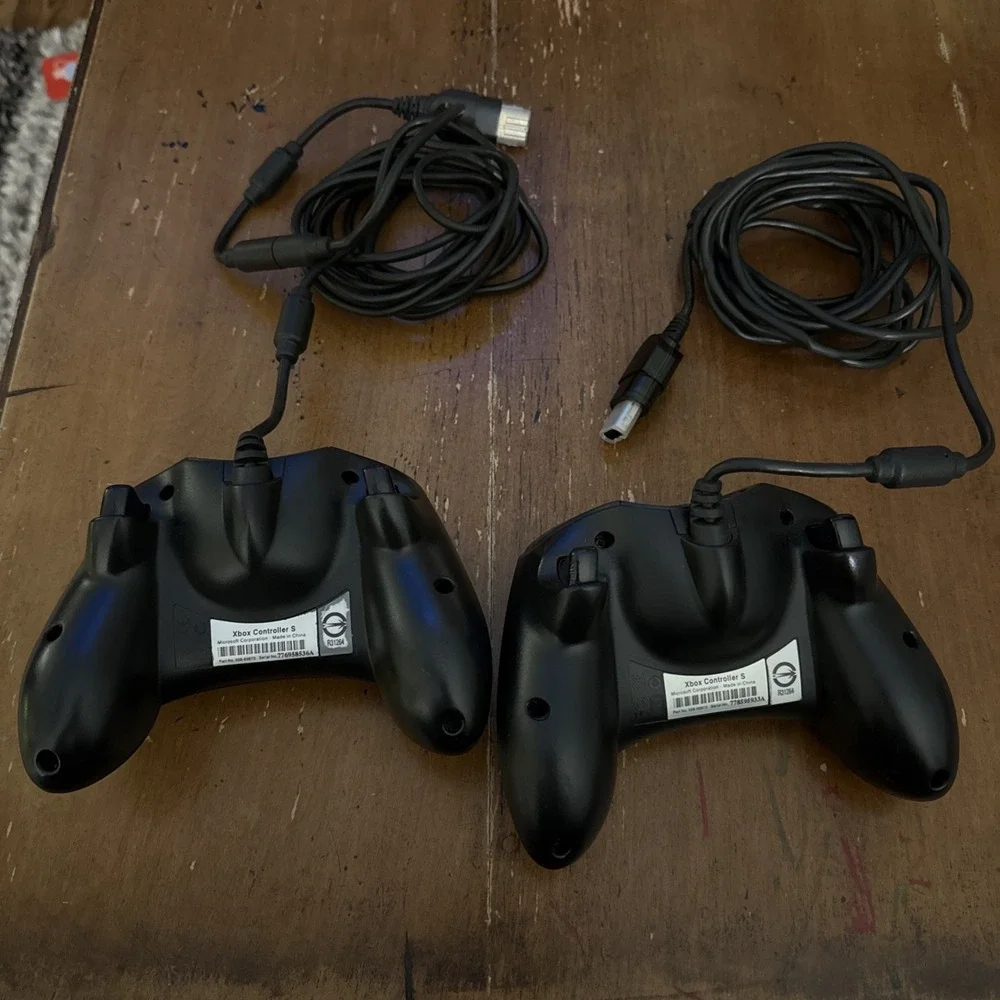 Original Xbox OEM S Type Black Controller w/ Breakaway Cable Lot Of 2 Untested